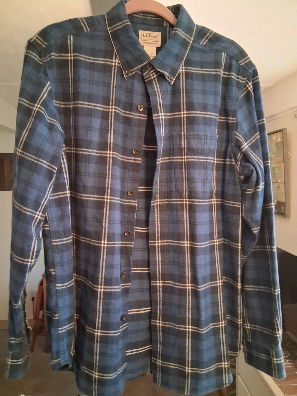 L.L. Bean Navy and White Plaid Cotton Button-Down Shirt